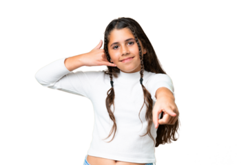 Young girl over isolated chroma key background making phone gesture and pointing front