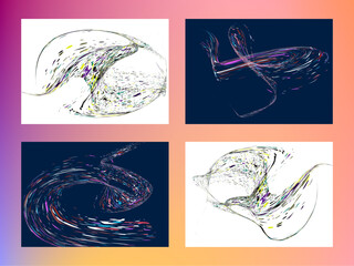 Multi-colored dust particles and debris, paint splashes, strokes are carried by the wind. Murmuration. Set of 4 design templates for the design of banners, posters. EPS 10