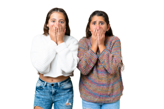 Friends girls over isolated chroma key background with surprise facial expression