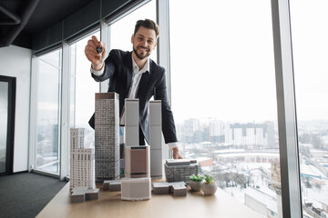 Focus on face of real estate manager homeowner businessman banker salesman caucasian successful man...