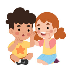 Illustration of whispering kids telling secrets