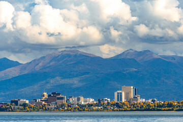 Clouds over coastal city, Anchorage, Alaska, USA