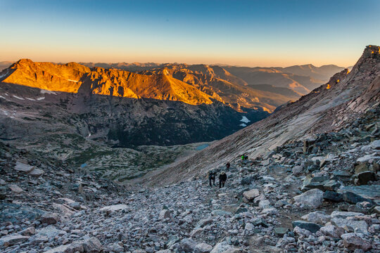 Sunrise beyond the Keyhole on the way to the top of Longs Peak.