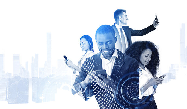 Business people work together having online conference call via - Powered by Adobe