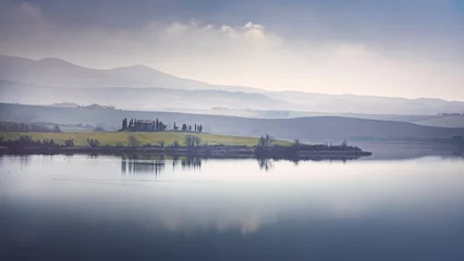 Photo sur Aluminium Tour de Pise Lake Santa Luce view in a misty morning. Tuscany, Italy