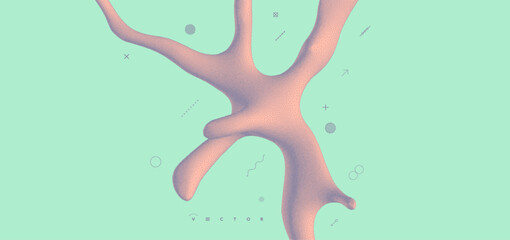 Abstract three-dimensional composition in dotwork style. Pointillism graphic. Dot stipple design. 3D vector illustration with dynamic effect. Template for banner, flyer, poster, cover or brochure.