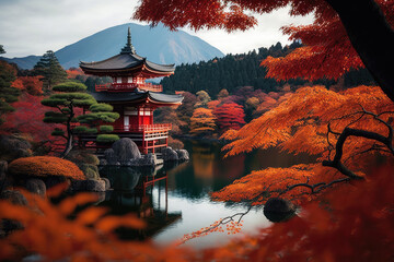 Naklejka premium japanese garden in autumn