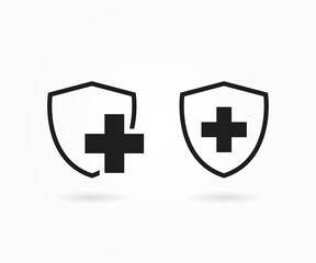 Medical cross in the shield. Medical shield logo design.	Immune system icon