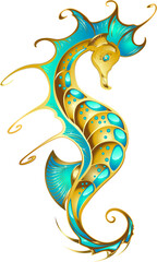 Fototapeta premium Green Gold Seahorse