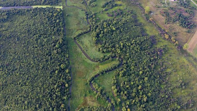 4k drone flying over footage (Ultra High Definition) of Seret river, Ternopil region, Ukraine, Europe. Splendid summer scene of green flooded valley. Beauty of nature concept background.