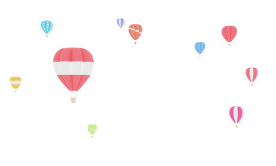 Colorful hot air balloons rising above serene on white background. Beautiful sun light Hot air balloon isolate. 3d rendering. illustration digital. colorful cute pastel. png