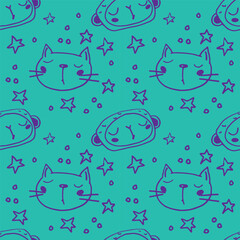 Seamless pattern with cute animals. monkey, cat Vector illustration EPS