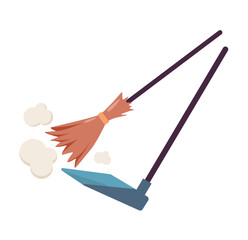 brooms scoops cleaning symbol vector illustration
