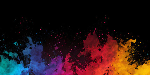 colorful watercolor splash on black background, copy space for text, illustration, Generative, AI