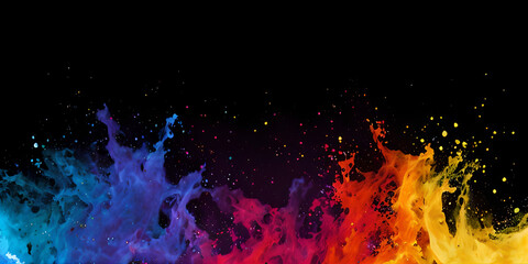 colorful watercolor splash on black background, copy space for text, illustration, Generative, AI