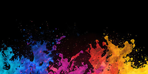 colorful watercolor splash on black background, copy space for text, illustration, Generative, AI