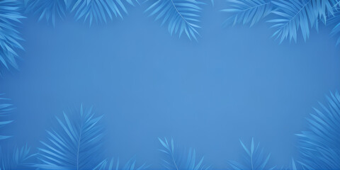 blue leaves with blue background, copy space for text, illustration, Generative, AI