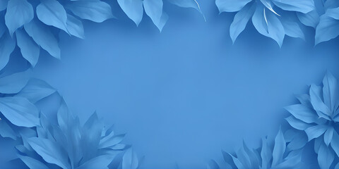 blue leaves with blue background, copy space for text, illustration, Generative, AI