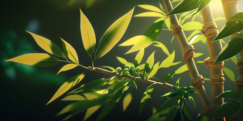 Fototapeta na wymiar Illustration of Bamboo in Sunlight Spa Relax AI generated content