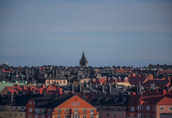 Roofs and dorms a hazy winter morning in Stockholm