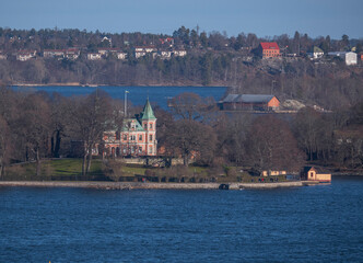 A beautiful house on the ness T&auml;cka Udden in the island Djurg&aring;rden and part of the inner archipelago, a winter day in Stockholm