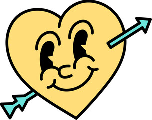Comic heart and arrow 70s groovy vector