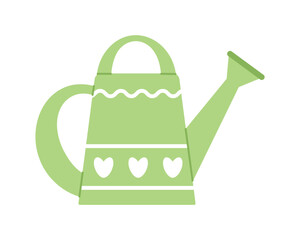 Colorful spring garden watering can with patterns. Cute gardening tool for household plot, agricultural work. Watering flowers home and in outdoor. Vector flat illustration