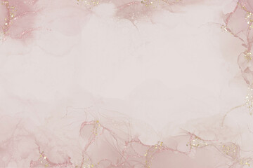 Watercolor drop splash peach color with gold glitter on pink background,Hand drawn paint alcohol ink in abstract pattern,Illustration digital paint spectacular abstract backdrop,Mable liquid texture