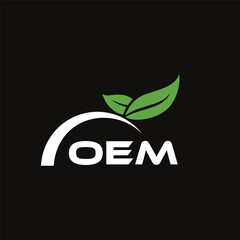 OEM letter nature logo design on black background. OEM creative initials letter leaf logo concept. OEM letter design.