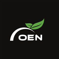 OEN letter nature logo design on black background. OEN creative initials letter leaf logo concept. OEN letter design.