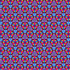 Modern fabric and paper pattern of bright decorative mosaic floral and geometric motifs in ethnic style