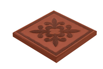 Building Concepts. Terracotta Foral Square Pavement Road Stone Tiles Isolated Over White.