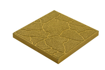Building Ideas. Mustard Square Pavement Road Stone Sample Tiles Isolated Over White Background