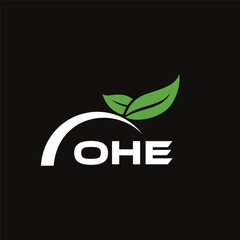 OHE letter nature logo design on black background. OHE creative initials letter leaf logo concept. OHE letter design.