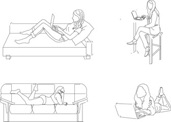 People with device silhouette illustration vector sketch