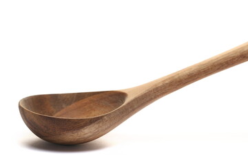 Close up retro wooden ladle empty isolated on white