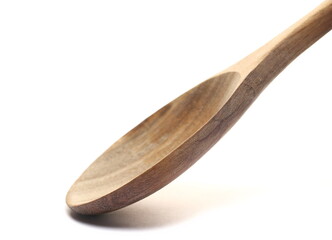 Close up retro empty wooden spoon isolated on white