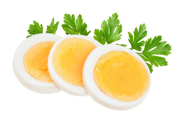 boiled egg slice isolated on white background