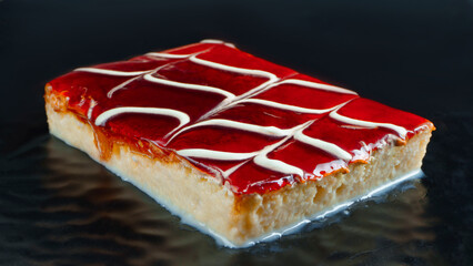 Caramel trilece dessert ,Traditional Turkish cuisine flavor. close up on Black background