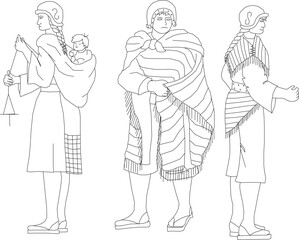 Plakat Sketch vector illustration of people silhouettes in traditional clothes