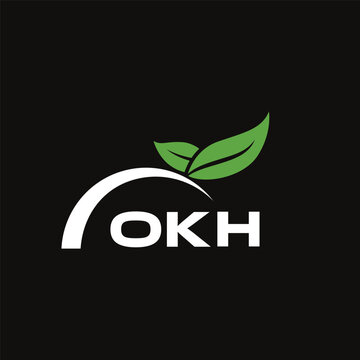 OKH letter nature logo design on black background. OKH creative initials letter leaf logo concept. OKH letter design.