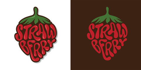 Estores personalizados con tu foto Fresh strawberry typography sign. Hand drawn strawberry word lettering for logo, label, badge, emblem. Glossy colorful sticker. Vector illustration.