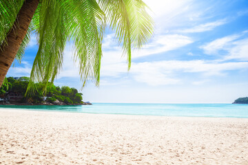 Kata beach is paradise beach with golden sand, crystal water and palm trees in Phuket Island,...