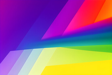 Abstract rainbow gradient background with 3d geometrical shapes, retrowave style. Generative AI