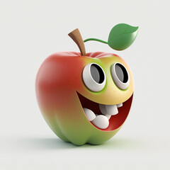 Naklejka premium Happy apple in 3d cartoon style - generated by Generative AI