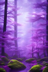 Artistic image of japanese forrest, neon purple, realistic - generative ai