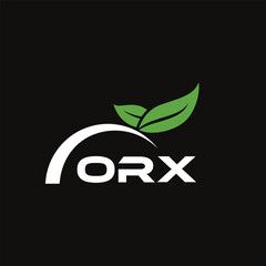 ORX letter nature logo design on black background. ORX creative initials letter leaf logo concept. ORX letter design.
