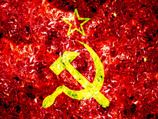 Double exposure on creepy soviet flag. Basemap or background use. Double exposure creative hologram.