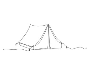 tourist tent, hand-drawn, continuous monoline, drawing in one line