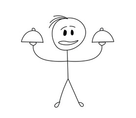 People bring food for visitors, Cartoon Stick Figure Vector Illustration